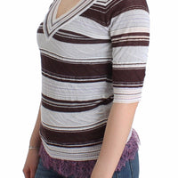 Striped Lace V-Neck Short Sleeve Top Sweater