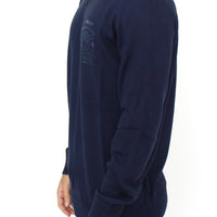 Blue Wool Blend V-neck Pullover Sweater