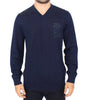 Blue Wool Blend V-neck Pullover Sweater