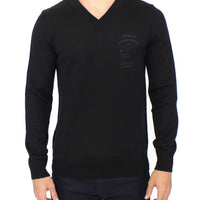 Black Wool Blend V-neck Pullover Sweater