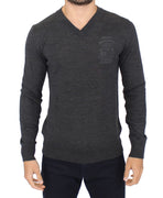 Gray Wool Blend V-neck Pullover Sweater