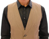 Beige Cotton Slim Fit Button Front Dress Vest