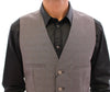 Gray Cotton Slim Fit Button Front Dress Vest