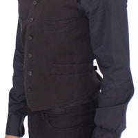 Black Flax Cotton Dress Vest Blazer