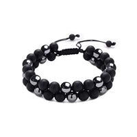 2 Layer 8mm Stone Bead Bracelet for Men Handmade Adjustable Size (Black Onyx & Labradorite) - Hull Hill