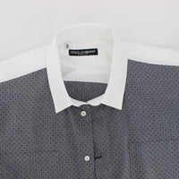 White Gray Dotted Cotton Casual Shirt