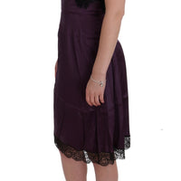 Purple Silk Stretch Black Lace Dress