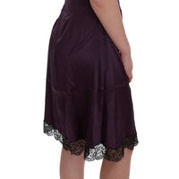 Purple Silk Stretch Black Lace Dress