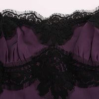 Purple Silk Stretch Black Lace Dress