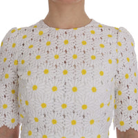 White Sunflower Ricamo Sheath Dress