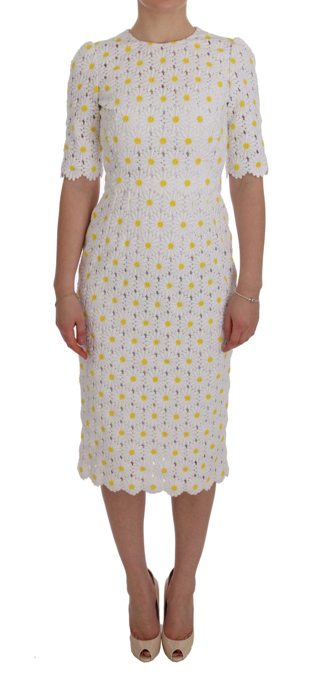 White Sunflower Ricamo Sheath Dress