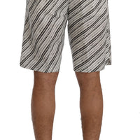 White Black Striped Casual Shorts