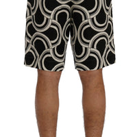 Black White Pattern Linen Shorts