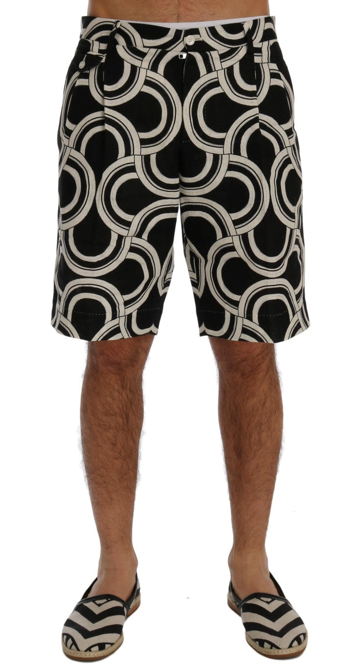 Black White Pattern Linen Shorts