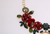 Gold Brass Roses Floral Crystal Necklace