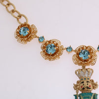 Gold Brass Handpainted Crystal Floral Necklace