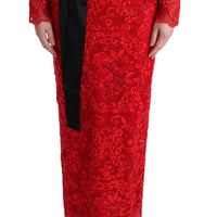 Red Floral Ricamo Sheath Long Dress