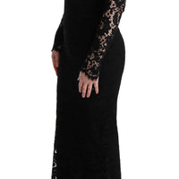 Black Floral Lace Sheath Long Dress