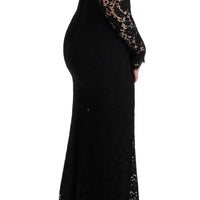 Black Floral Lace Sheath Long Dress