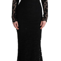 Black Floral Lace Sheath Long Dress