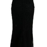 Black Floral Ricamo Sheath Long Dress