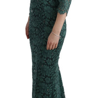 Green Floral Crystal Ricamo Sheath Dress