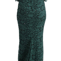 Green Floral Crystal Ricamo Sheath Dress