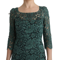 Green Floral Crystal Ricamo Sheath Dress