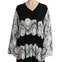 Black White Floral Applique Kaftan Dress