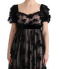 Black Pink Silk Applique Shift Dress