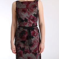 Roses Silk Stretch Sheath Long Dress