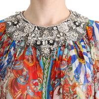 Multicolor Silk Carretto Crystal Tunic Dress