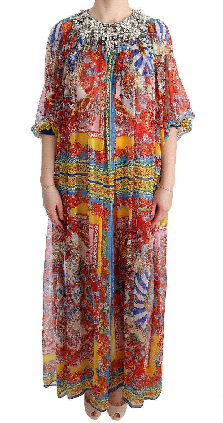 Multicolor Silk Carretto Crystal Tunic Dress