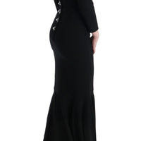 Black Stretch Crystal Sheath Long Dress