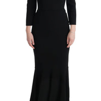 Black Stretch Crystal Sheath Long Dress