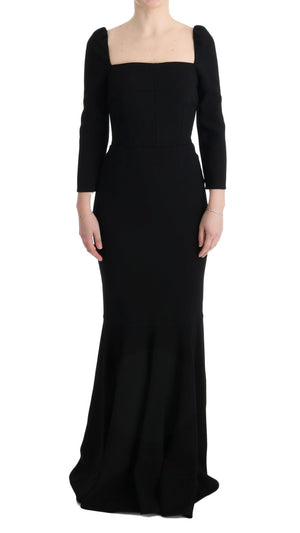 Black Stretch Crystal Sheath Long Dress