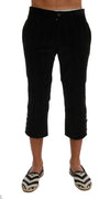 Black Cotton Striped Cropped Pants