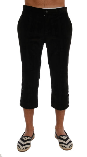 Black Cotton Striped Cropped Pants