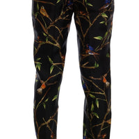 Black Bird Tree Print Silk Pants