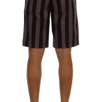 Gray Purple Striped Cotton Shorts