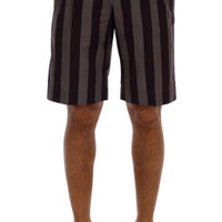 Gray Purple Striped Cotton Shorts