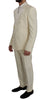 Cream White Wool Silk Slim Fit 3 Piece Suit