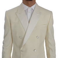 Cream White Wool Silk Slim Fit 3 Piece Suit