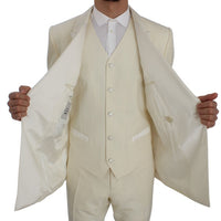 Cream White Wool Silk Slim Fit 3 Piece Suit