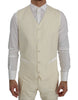 Cream White Wool Silk Slim Fit 3 Piece Suit