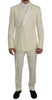 Cream White Wool Silk Slim Fit 3 Piece Suit