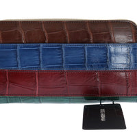 Multicolor Leather Crocodile Skin Continental Wallet