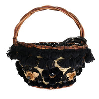 Beige Straw Snakeskin Pom Pom Crystal AGNESE Bag