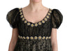 Black Yellow Crystal Lace Shift Dress