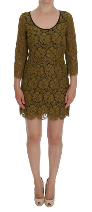 Yellow Floral Lace Short Mini Shift Dress